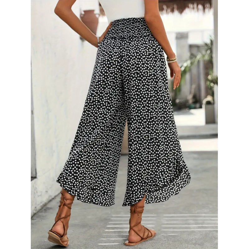 Women's Wide-Leg Lounge Pants with Polka-Dot Pattern
