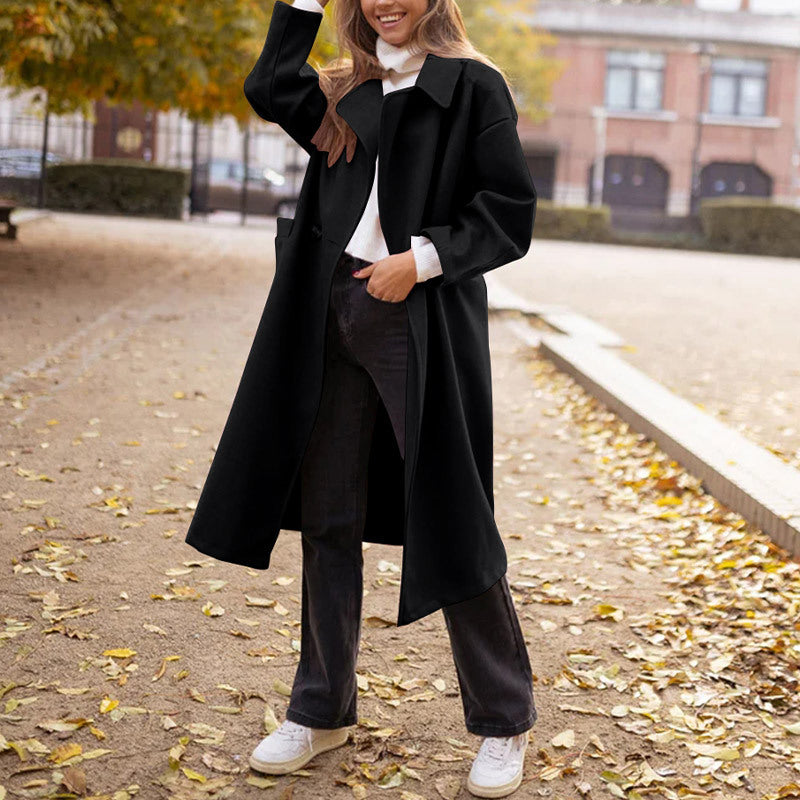 Women's Elegant Minimalist Oversized Coat with Structured Details