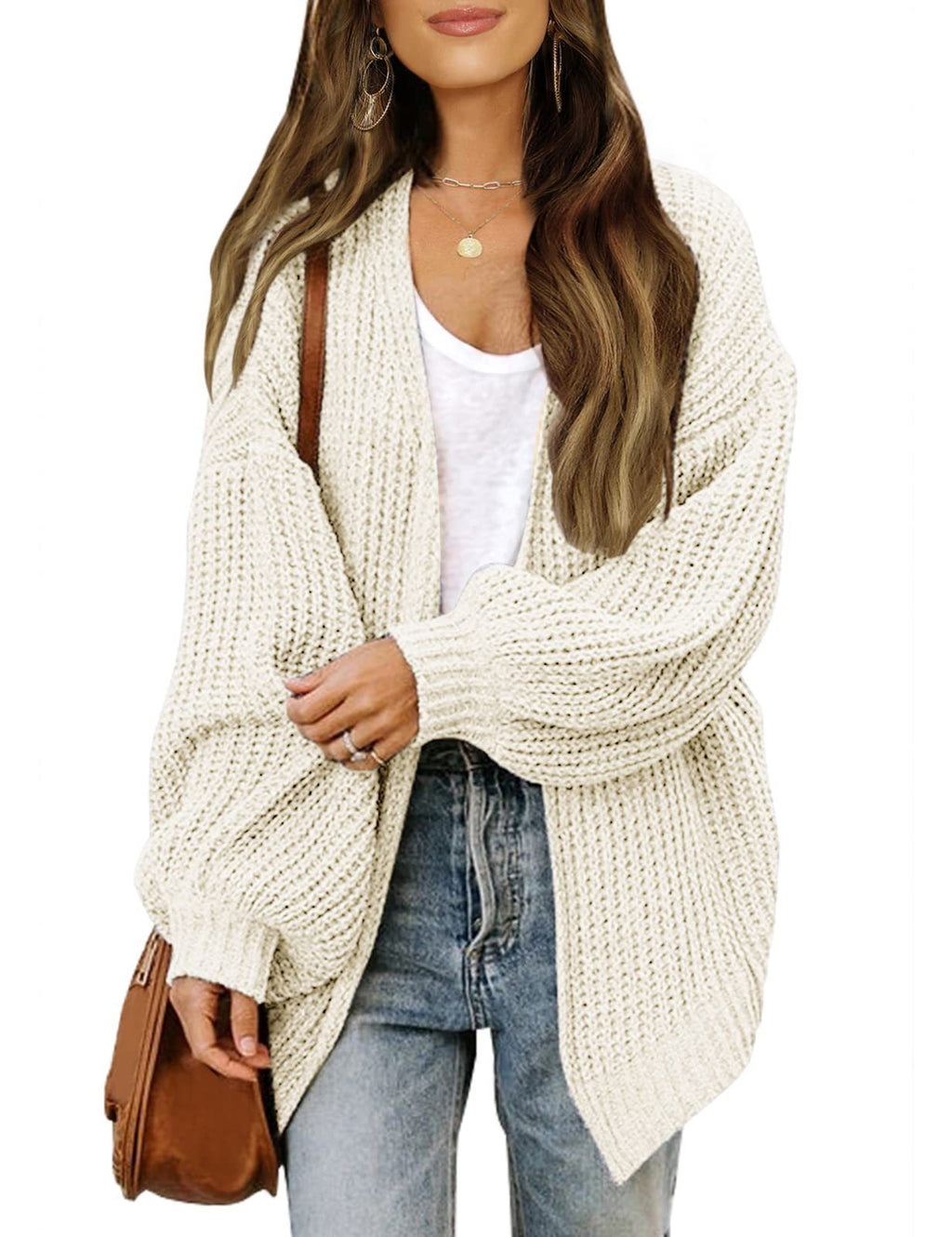 Women's Delicate Chunky Knit Cardigan with Iridescent Sleeves