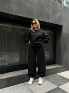 Women's Comfortable and Fashionable Oversized Loungewear Set with Drawstring and Elastic Cuffs