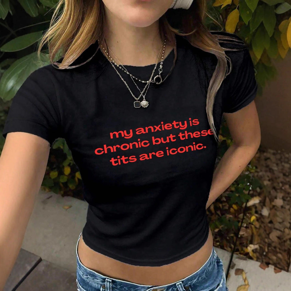 Women's Cropped T-Shirt with Inspirational Text and Slim Fit
