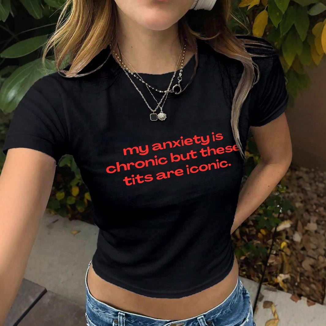 Women's Cropped T-Shirt with Inspirational Text and Slim Fit