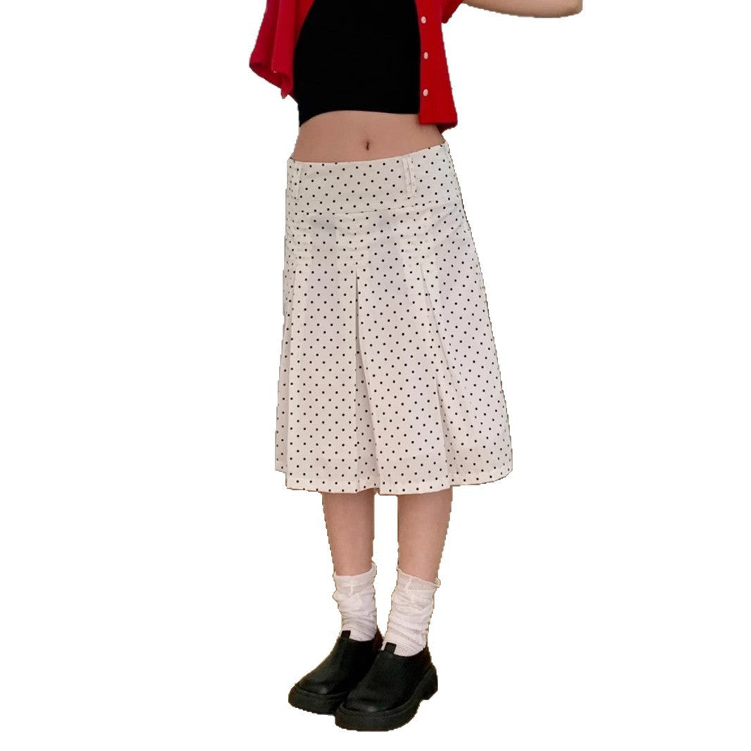 Women's Midi Skirt with Playful Polka Dot Pattern and Elegant A-Line