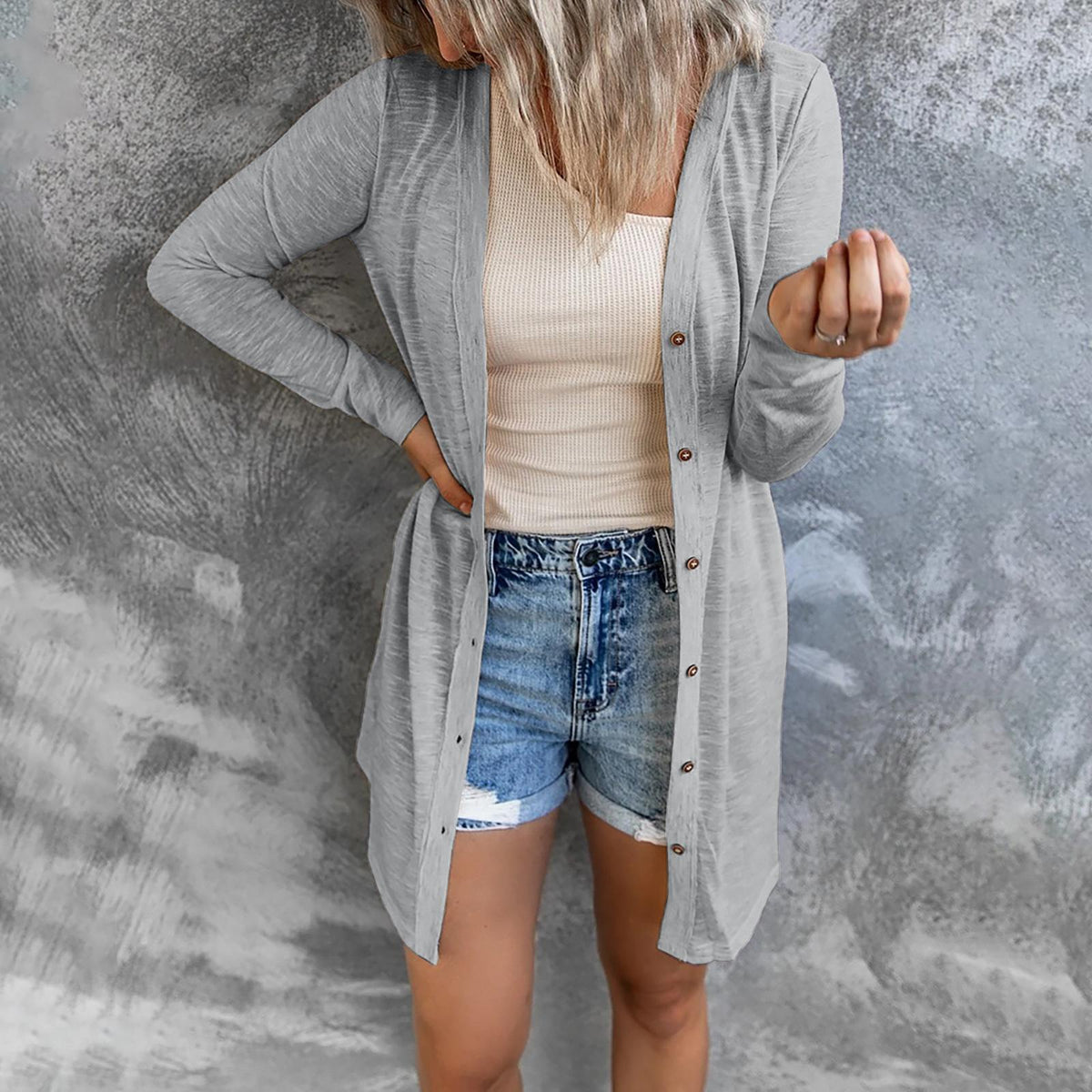 Women's Longline Cardigan with Full Button Closure