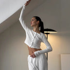 Elegant Women's Lounge Set in Fine Materials with Wide-Leg Trousers