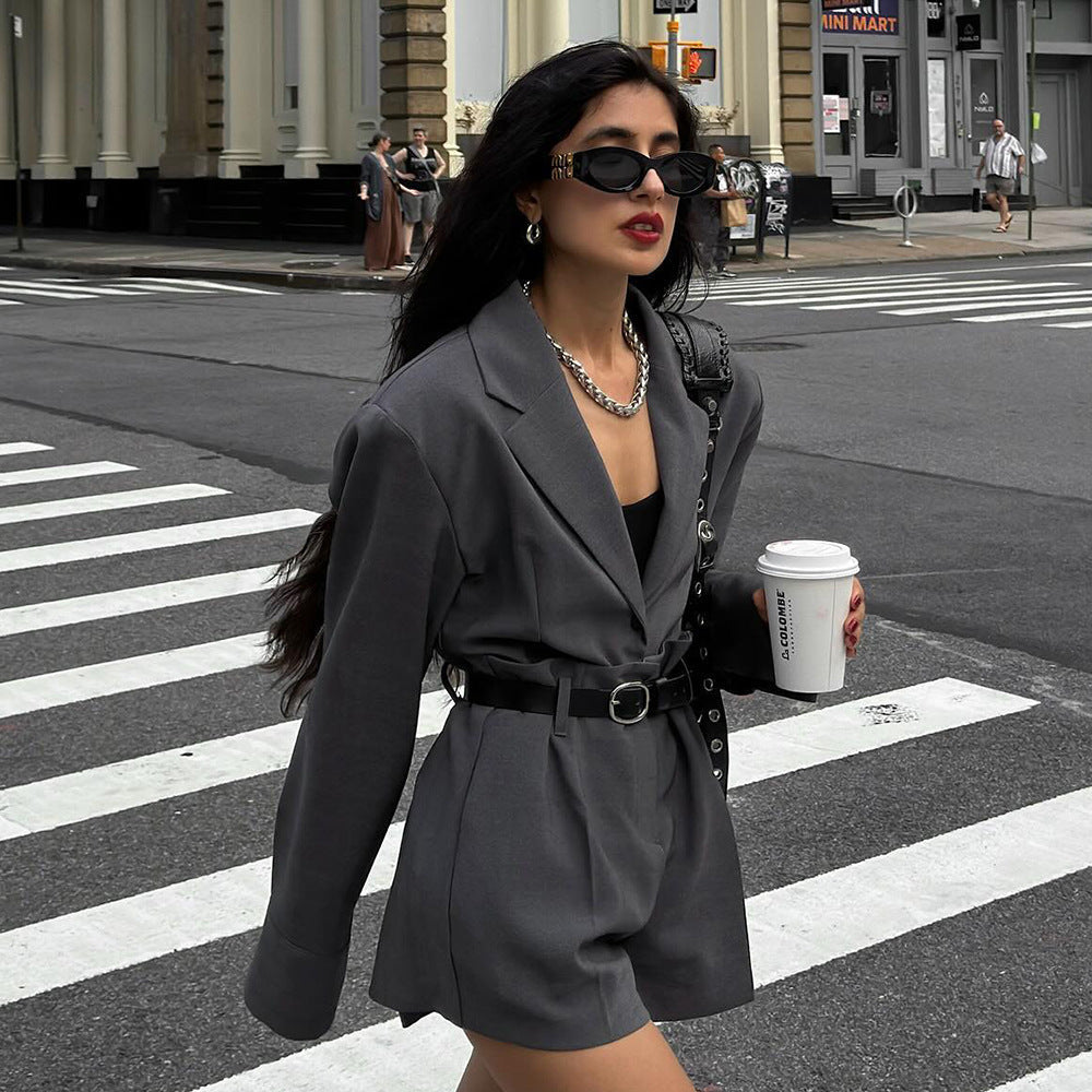 Women's Fashionable Blazer and Shorts Combination