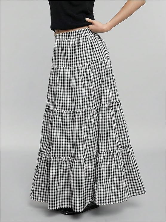Women's Maxi Skirt with Sophisticated Plaid Pattern