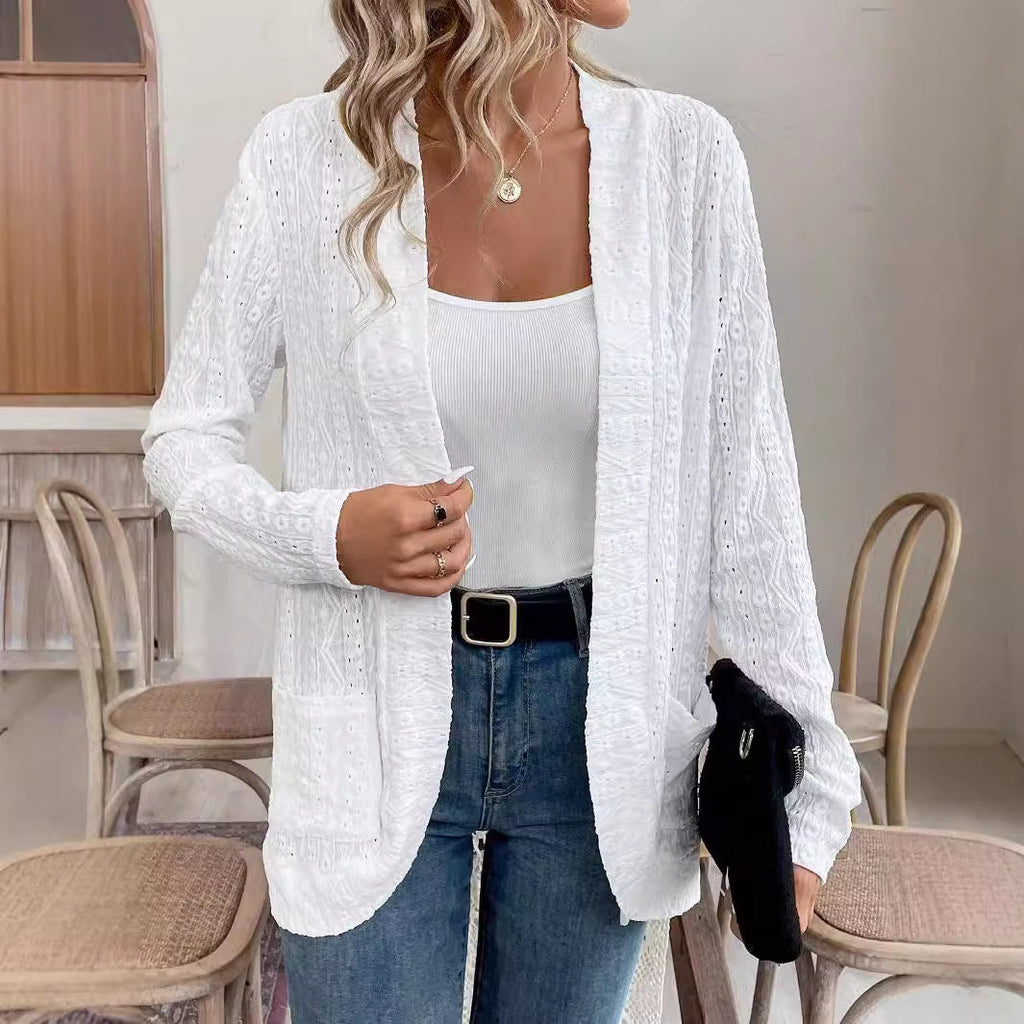Elegant Knit Cardigan with Fine Openwork Pattern