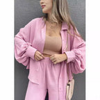 Women's Casual Two-Piece Set with Airy Blouse and Wide-Leg Pants