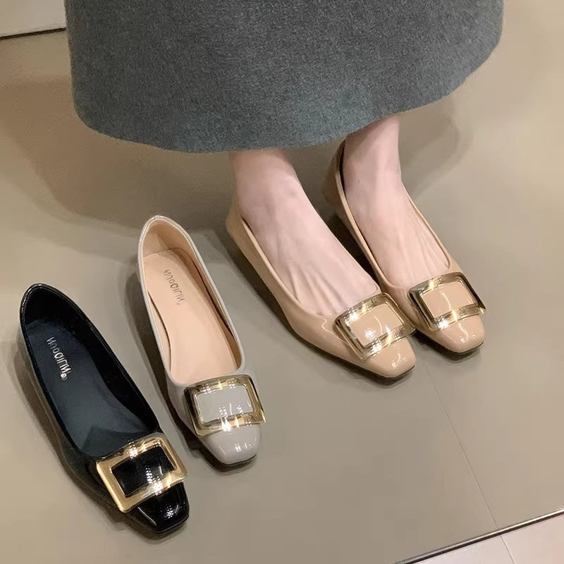 Women's Ballet Flats with Elegant Buckle and High-Quality Patent Finish