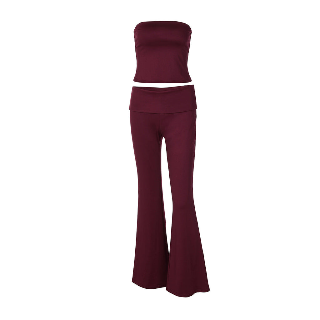 Women's High-Quality Fitted Top and Flared Pants Set