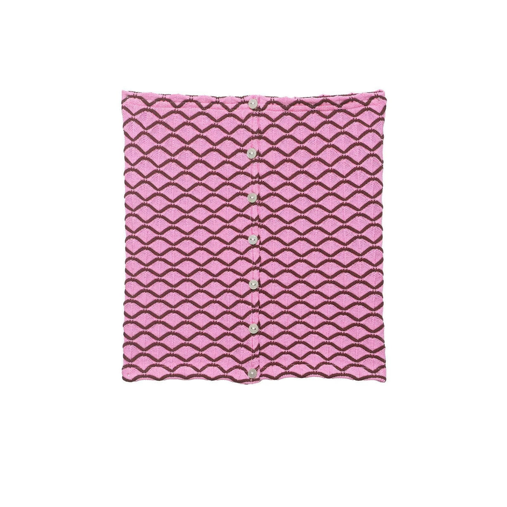 Women's Midi Skirt with Wavy Pattern and Decorative Buttons