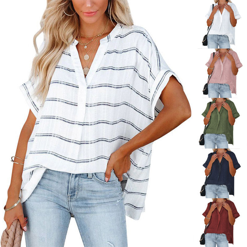 Women's Casual Blouse with Rolled Sleeves