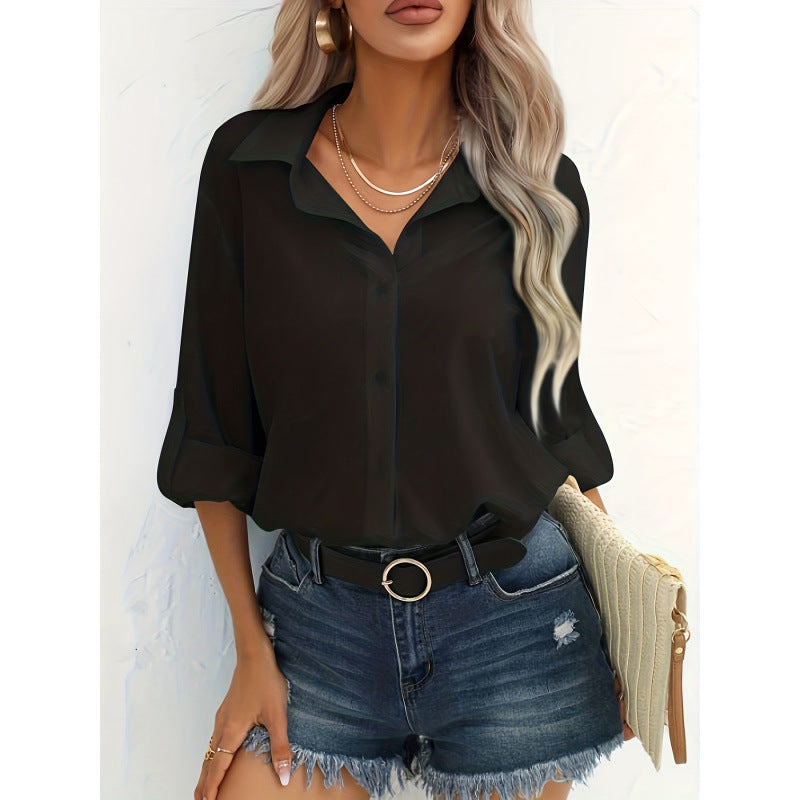 Elegant Long-Sleeve Breathable Cotton Blouse