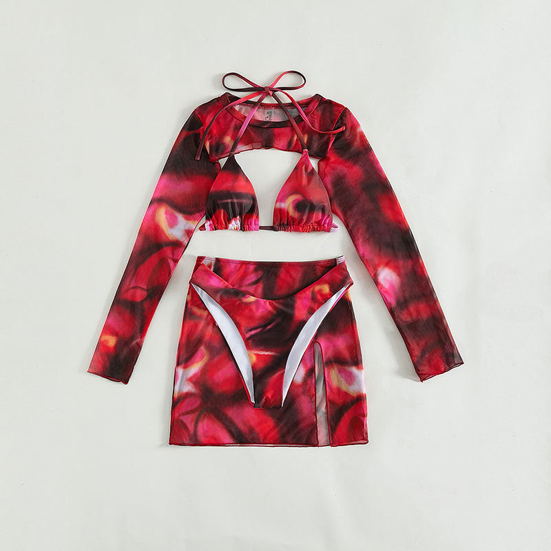 Women's Fashionable Long-Sleeve Crop Top and Asymmetrical Skirt Set