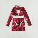 Women's Fashionable Long-Sleeve Crop Top and Asymmetrical Skirt Set