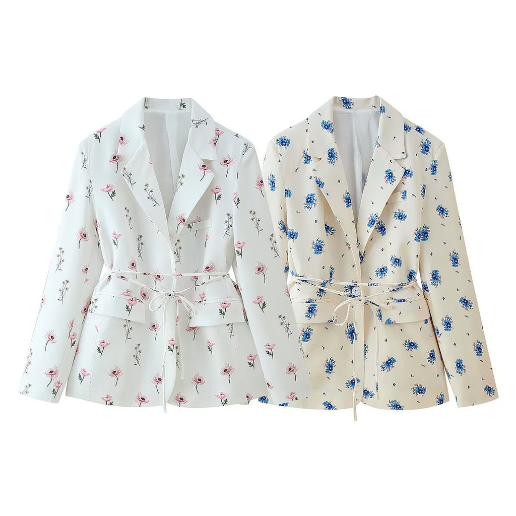 Women's Floral Blazer with Belt
