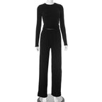 Women's Casual Lounge Set with Crop Top and Wide-Leg Pants