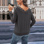 Women's Long Sleeve Blouse with Romantic Lace Trim
