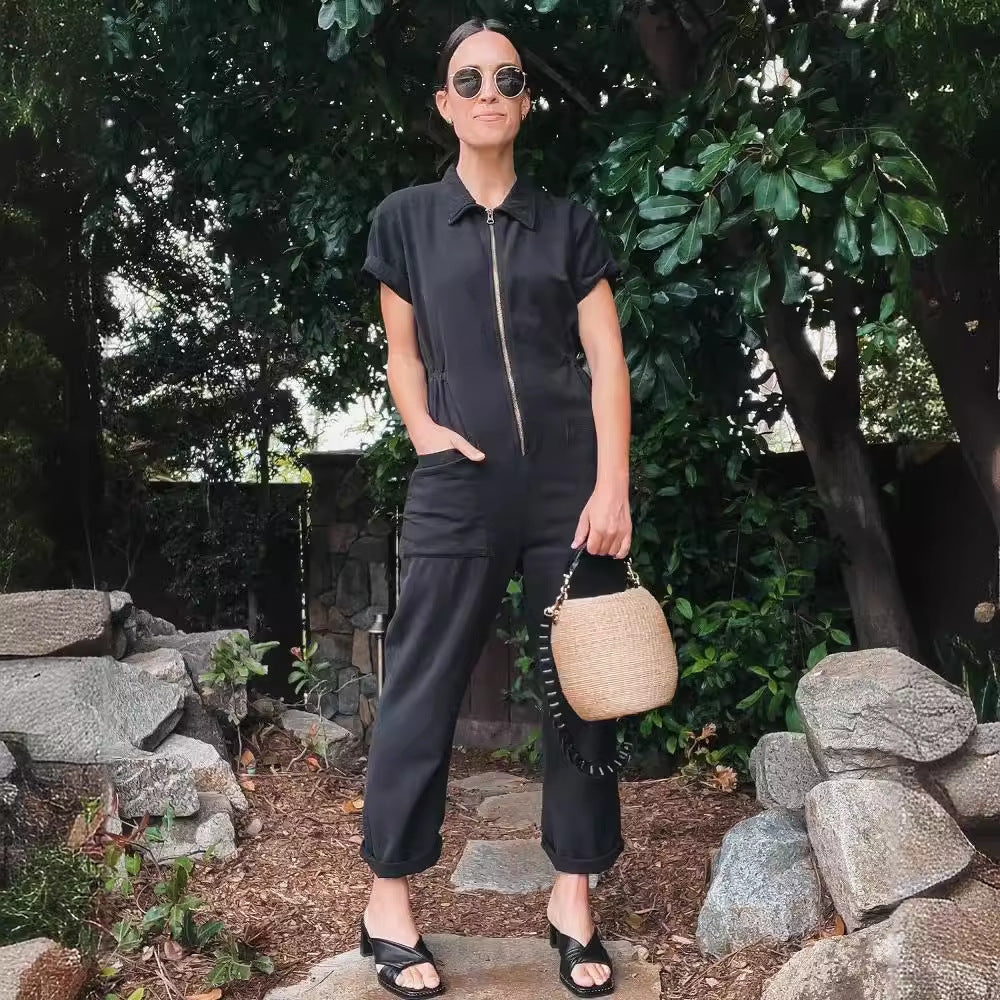 Women's Casual Jumpsuit with Pockets and Zipper