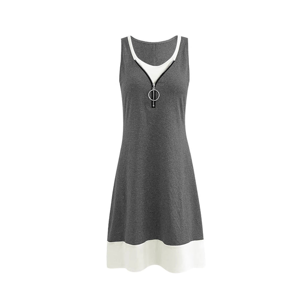 Women's Sleeveless Summer Dress with Zipper and Contrast Details