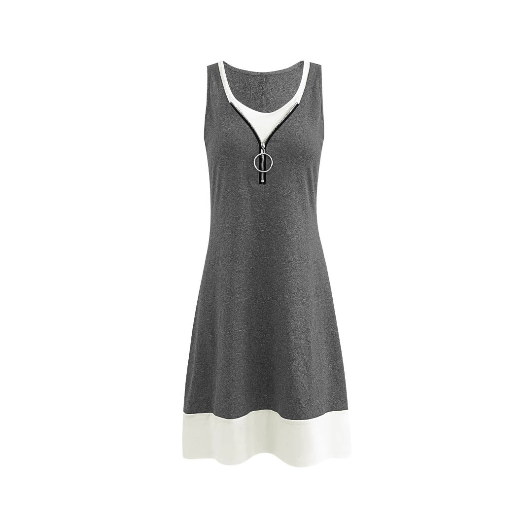 Women's Sleeveless Summer Dress with Zipper and Contrast Details