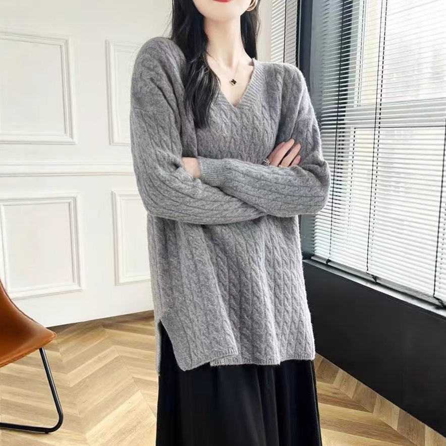 Women's Chunky Knit Sweater with V-Neck and Casual Fit