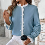 Long Sleeve Blouse with Lace Accents