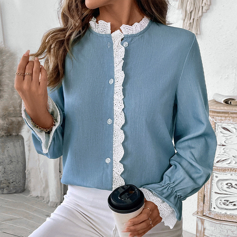 Long Sleeve Blouse with Lace Accents