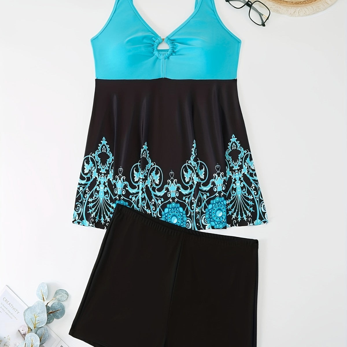 Women's Swimsuit Set with Pattern and Shorts