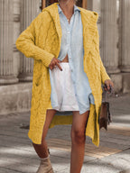 Women's Chunky Knit Cardigan with Open Cut and Hood