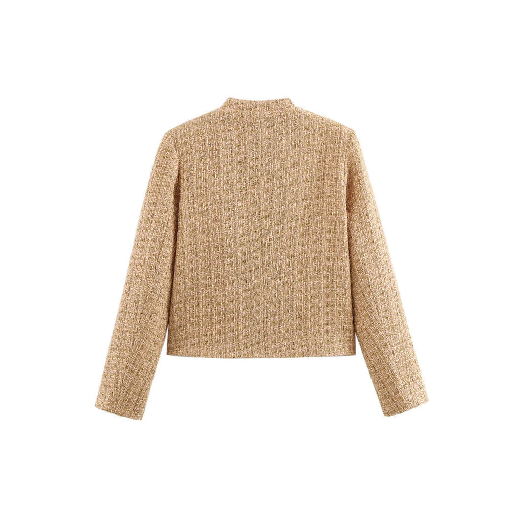 Women's Elegant Bouclé Jacket with Gold Buttons and Patch Pockets
