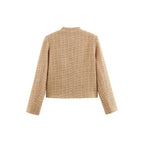 Women's Elegant Bouclé Jacket with Gold Buttons and Patch Pockets