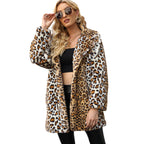 Women's Elegant Leopard Print Fleece Jacket