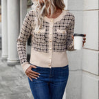 Women's Elegant Textured Cardigan with Decorative Buttons