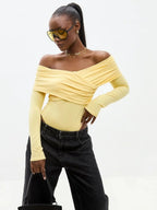 Women's Off-the-Shoulder Bodysuit with Draped Sleeves