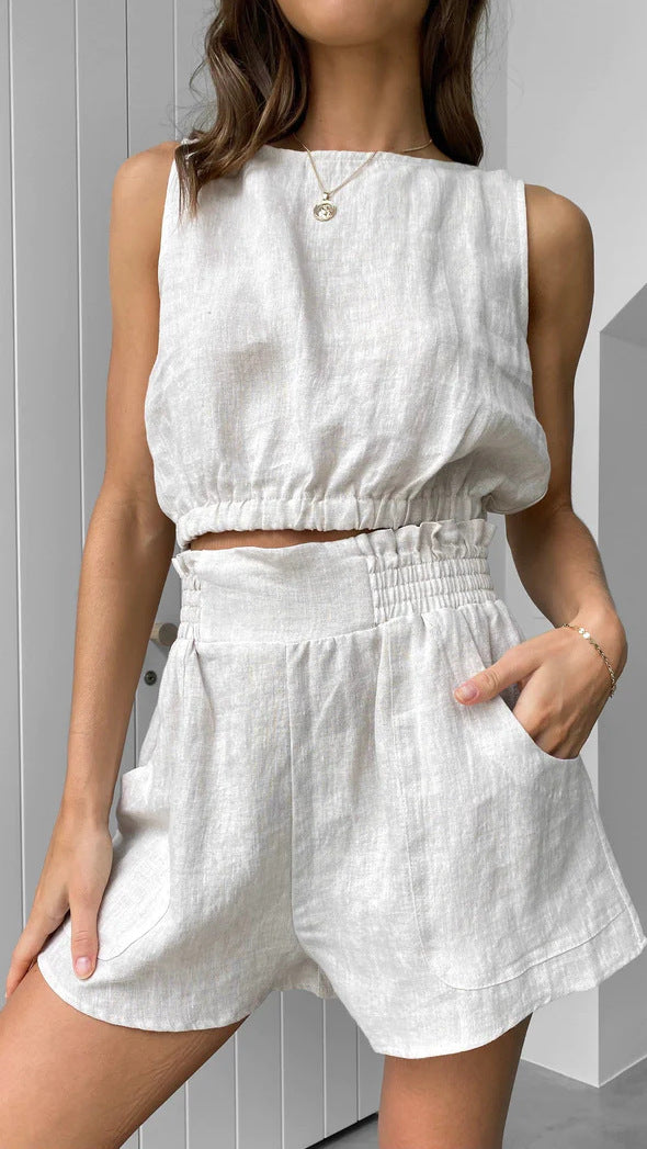 Women's Casual Two-Piece Outfit with Elastic Waistband