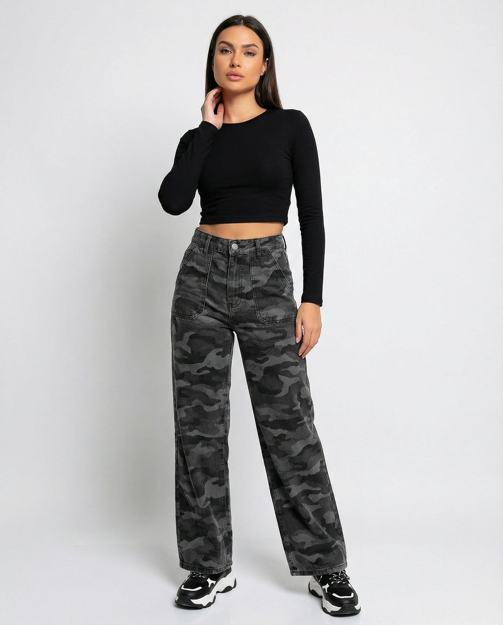Women's Extra-Wide Camouflage Palazzo Pants with High Waist