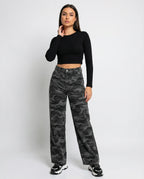 Women's Extra-Wide Camouflage Palazzo Pants with High Waist