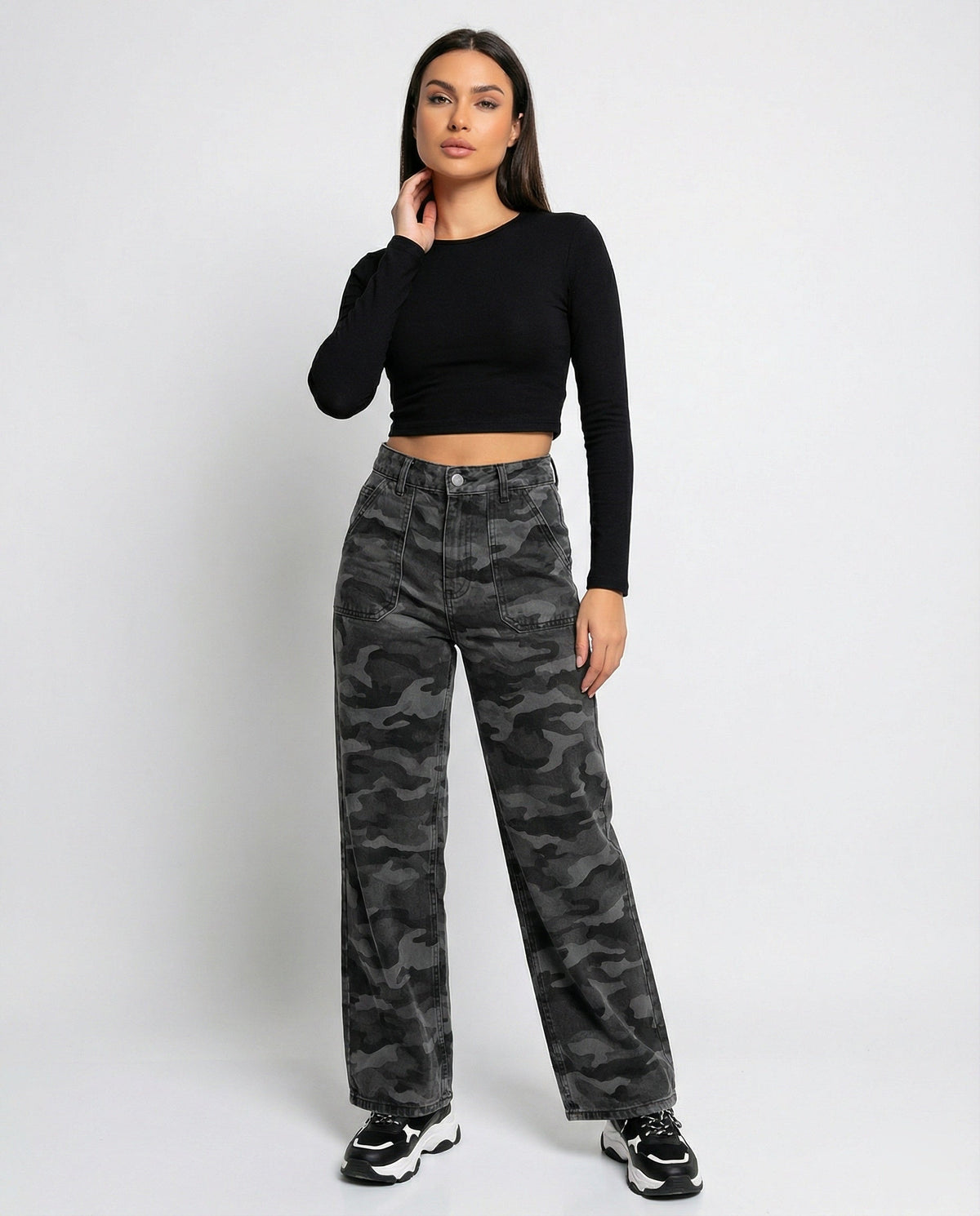 Women's Extra-Wide Camouflage Palazzo Pants with High Waist