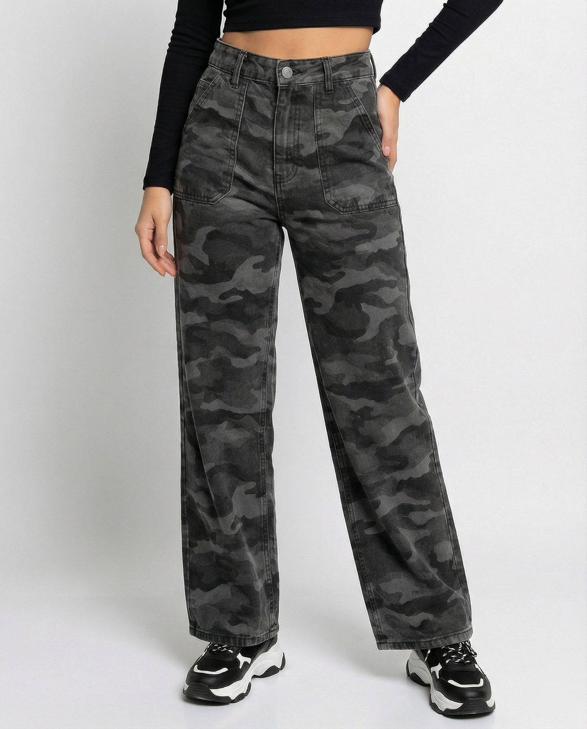 Women's Extra-Wide Camouflage Palazzo Pants with High Waist