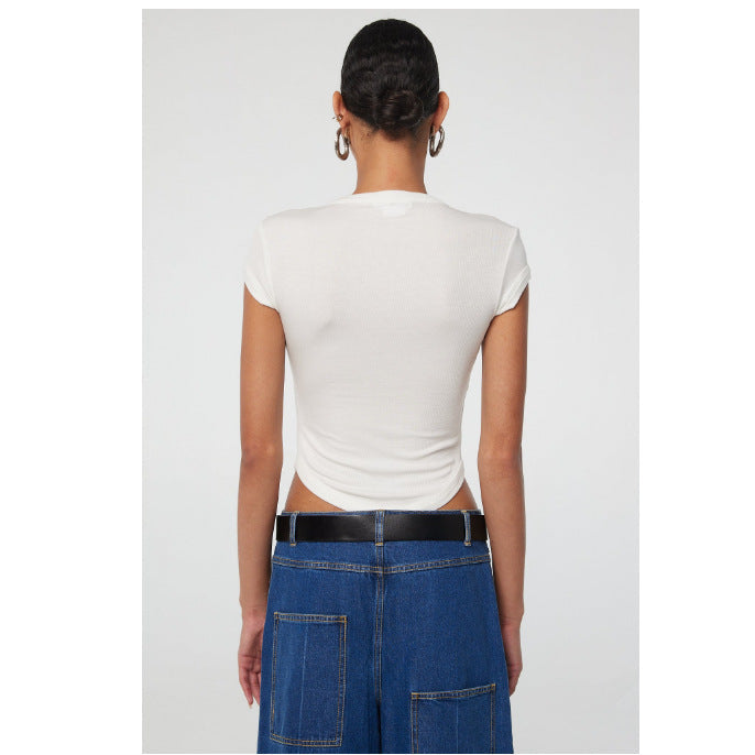 Women's Form-Fitting Short-Sleeve Shirt with Round Neckline