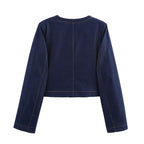 Women's Cropped Denim Jacket with Patch Pockets and Button Details