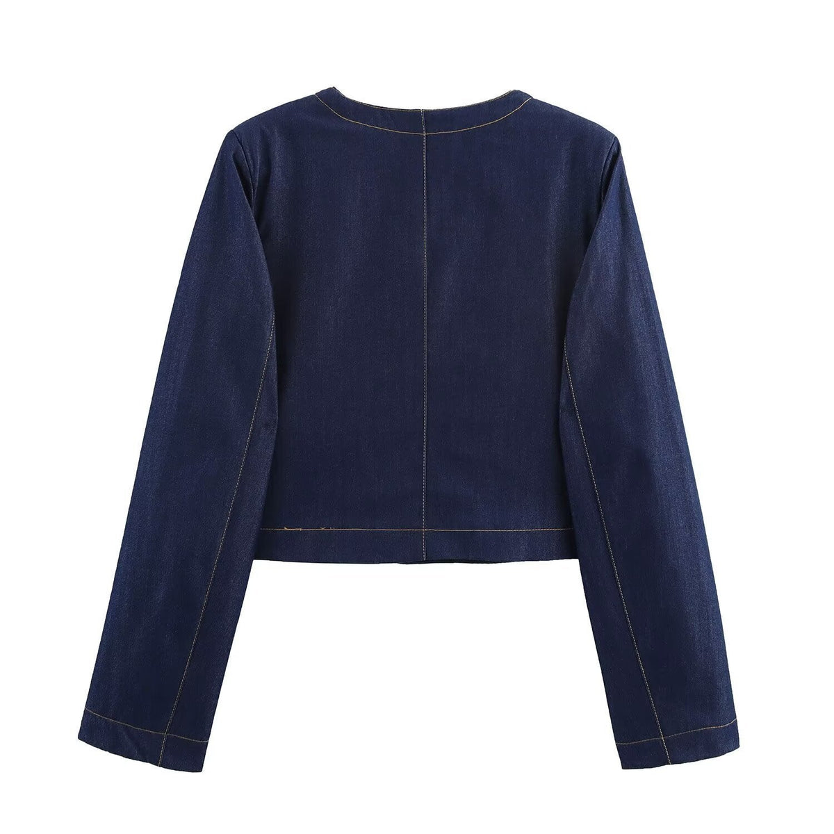 Women's Cropped Denim Jacket with Patch Pockets and Button Details