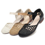 Women's Ballet Flats with Braided Pattern and Adjustable Strap