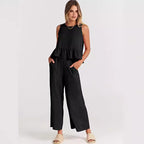 Women's Casual Peplum Jumper with Wide-Leg Pants