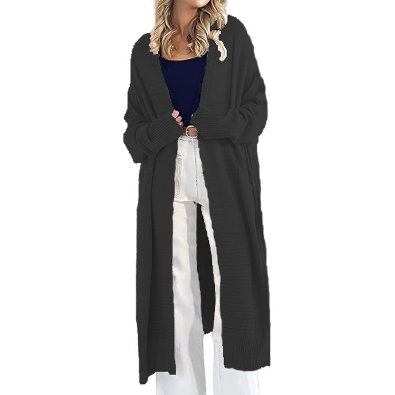 Women's Lightweight Knit Coat with Wide Sleeves and Pockets