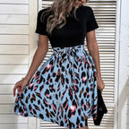 Women's Cocktail Dress with Wrap Waist and Fashionable Leopard Print