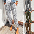 Women's Elegant Casual Trousers with Elastic Waist and Animal Print