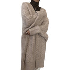 Women's Chunky Knit Cardigan with Oversized Cut and Diamond Pattern